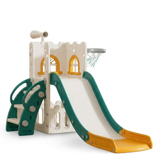 MOCUTEEN 6-in-1 Toddler Slide with Basketball Hoop